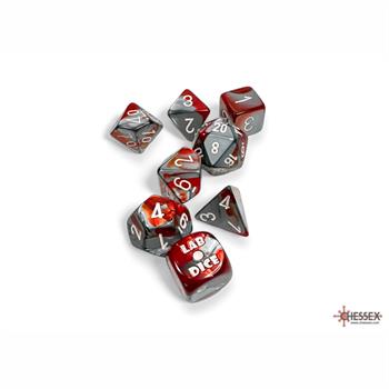 Lab Dice: Gemini Red-Steel/White Poly 7-Dice Set