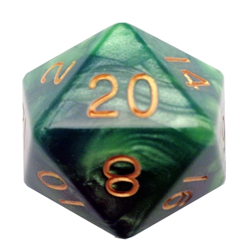 35mm Mega Acrylic d20 Dice - Green/Light Green with Gold Numbers