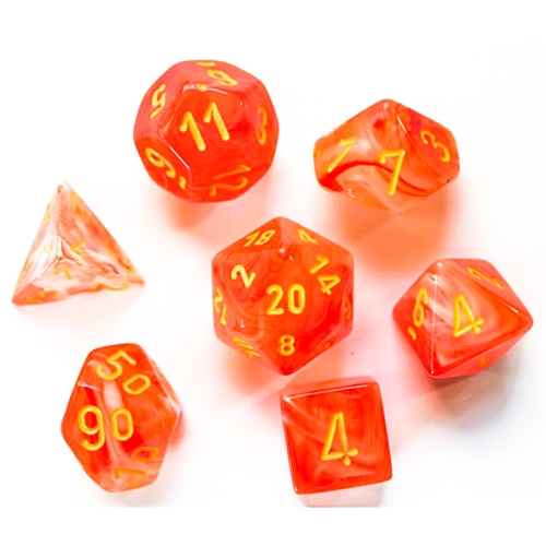 Set of Six in Small Size Dice Chessex 12mm Ghostly Glow Orange w/Yellow Pips 