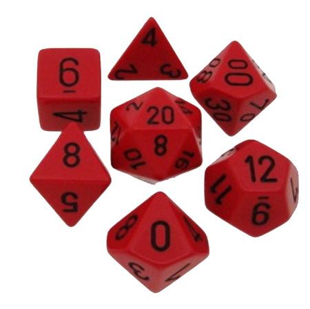 CHESSEX opaque DICE 7 DIE SET BLACK WITH RED D20 D4....