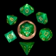 10mm Mini Poly Dice Set: Green/Light Green with Gold Numbers (7)